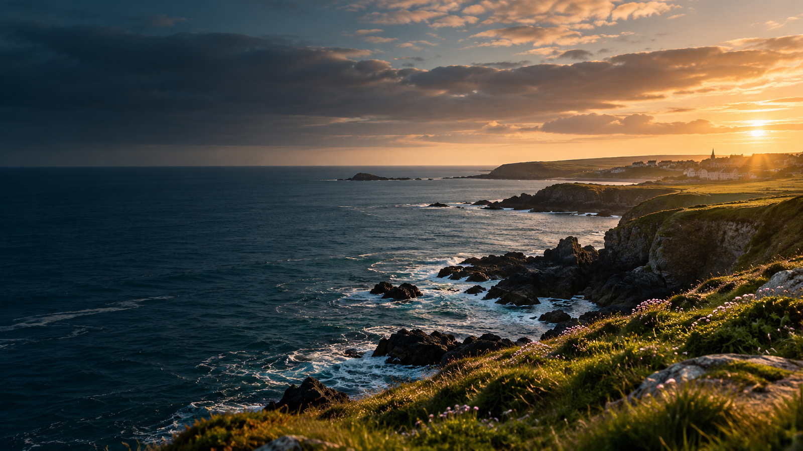 The Irish coast at sunset, representing local roots and future possibilities